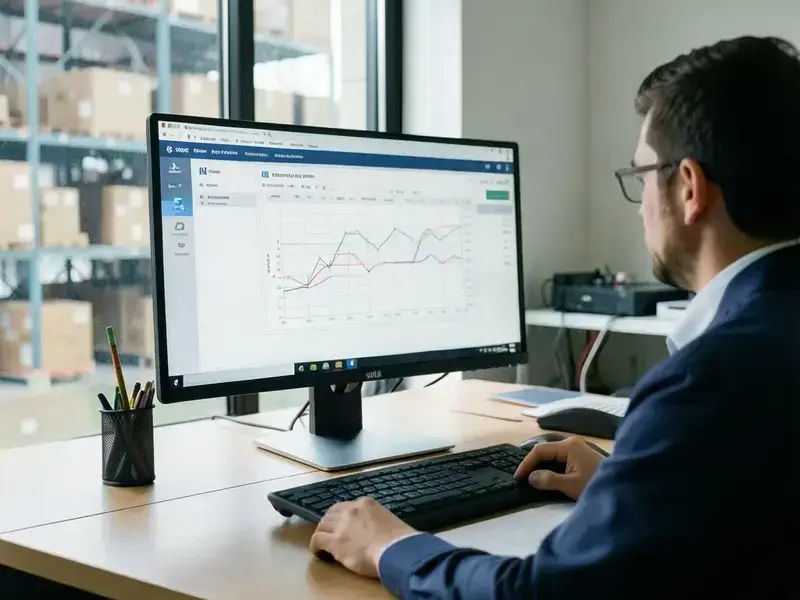 Operations manager viewing an ERP console with inventory and production schedule