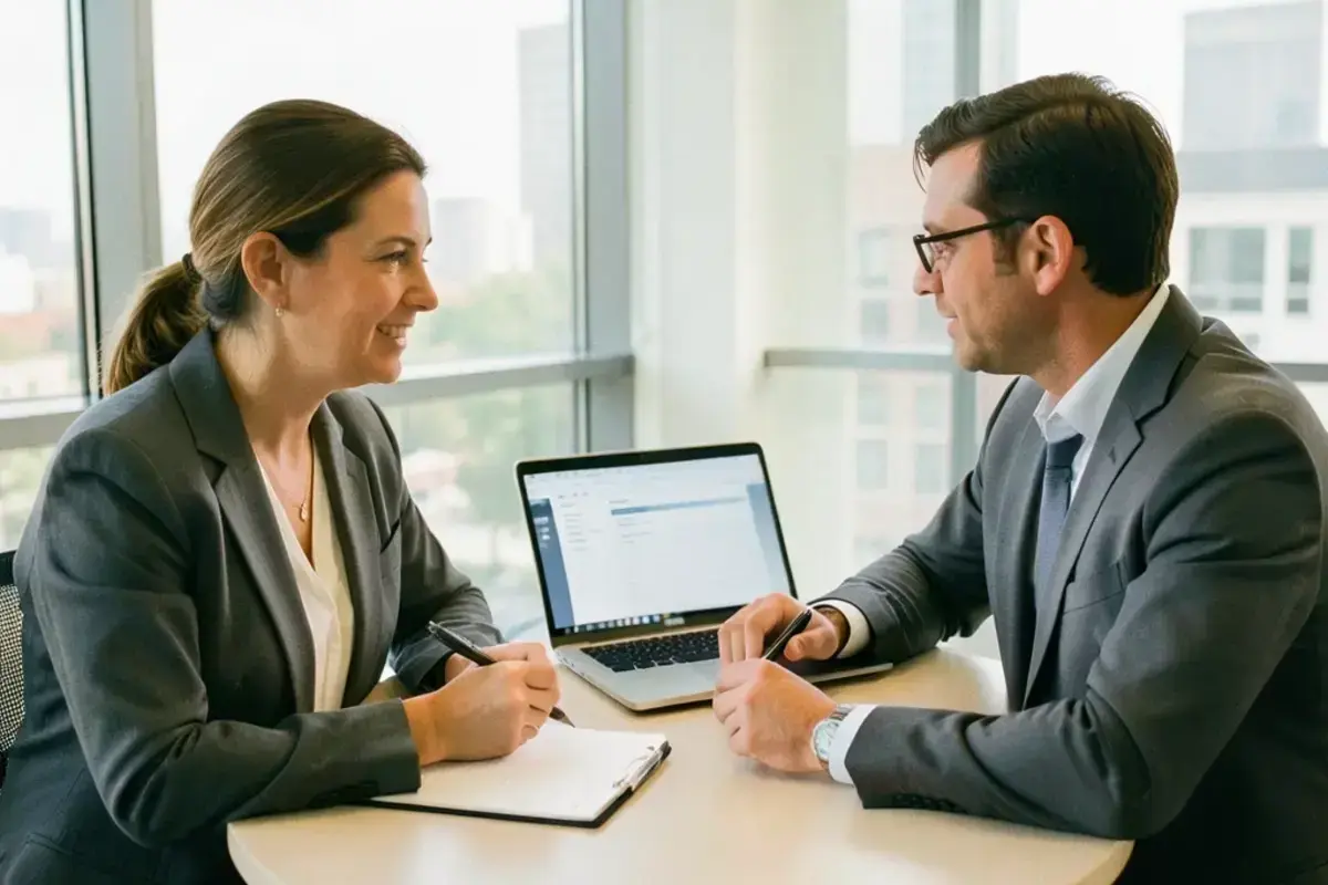 Two advisers in a requirements interview with an operations manager